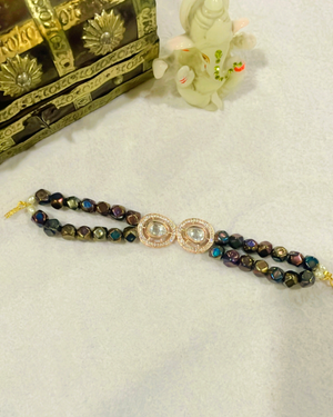 Rose gold kundan with rainbow preals bracelets