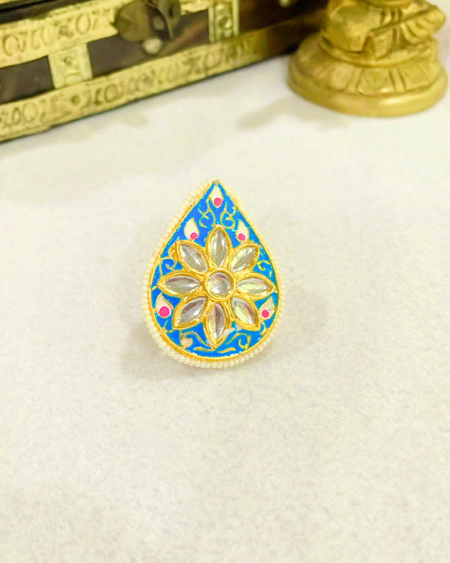 blue meenakari kundan ring