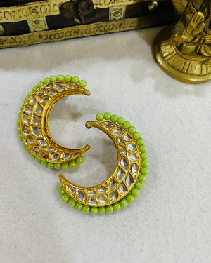 green  beads chand kundan earrings