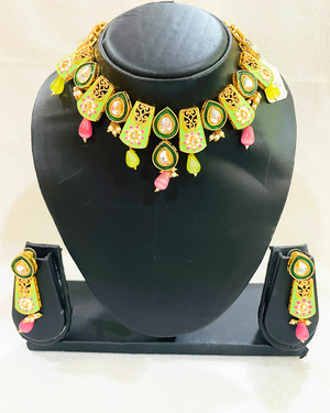 green  polki kundan necklace