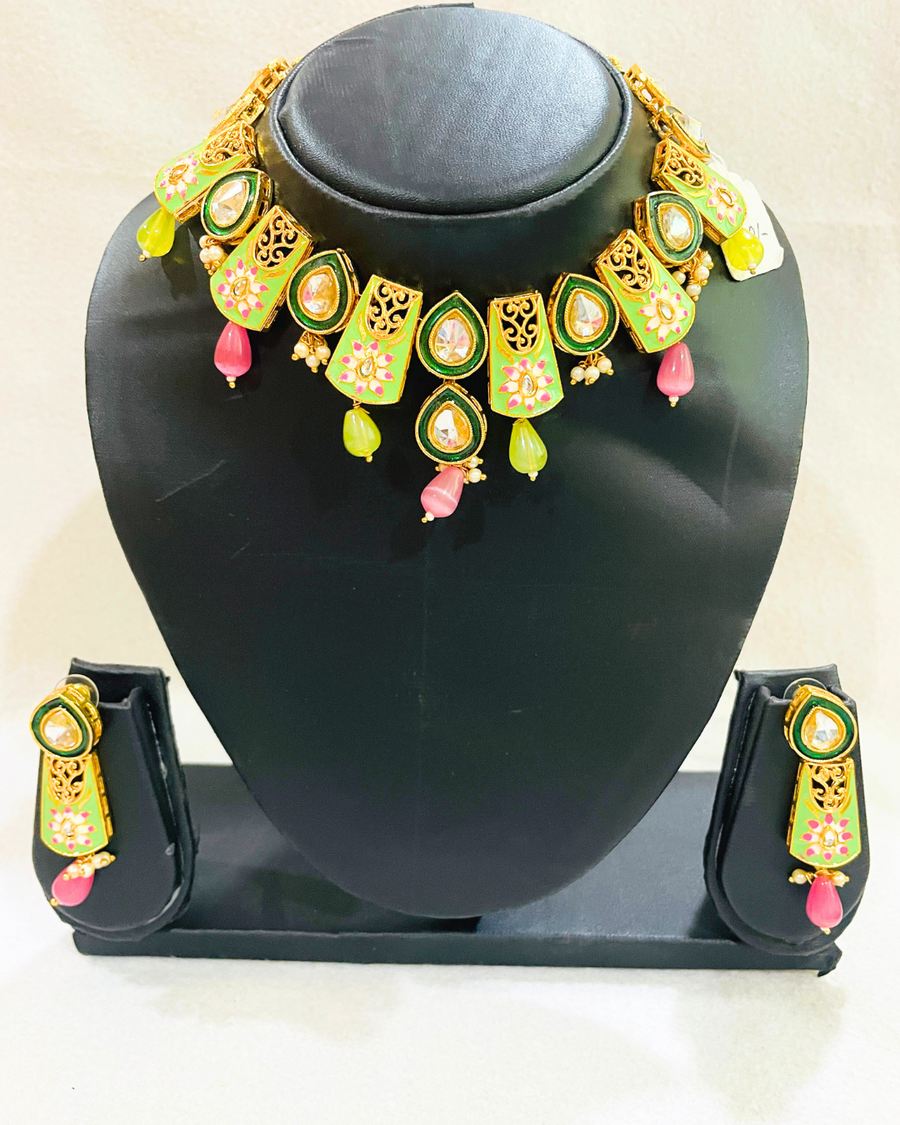 green  polki kundan necklace