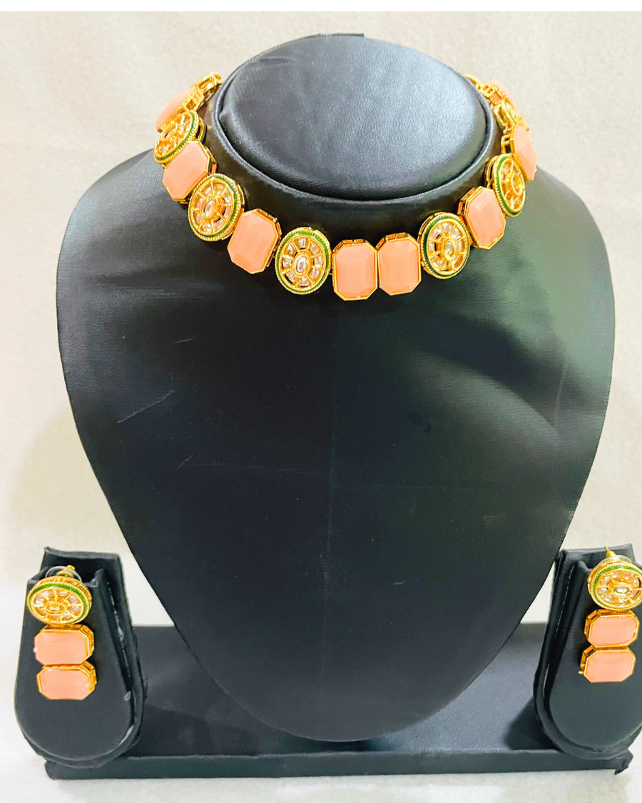 Peach polki kundan  necklace
