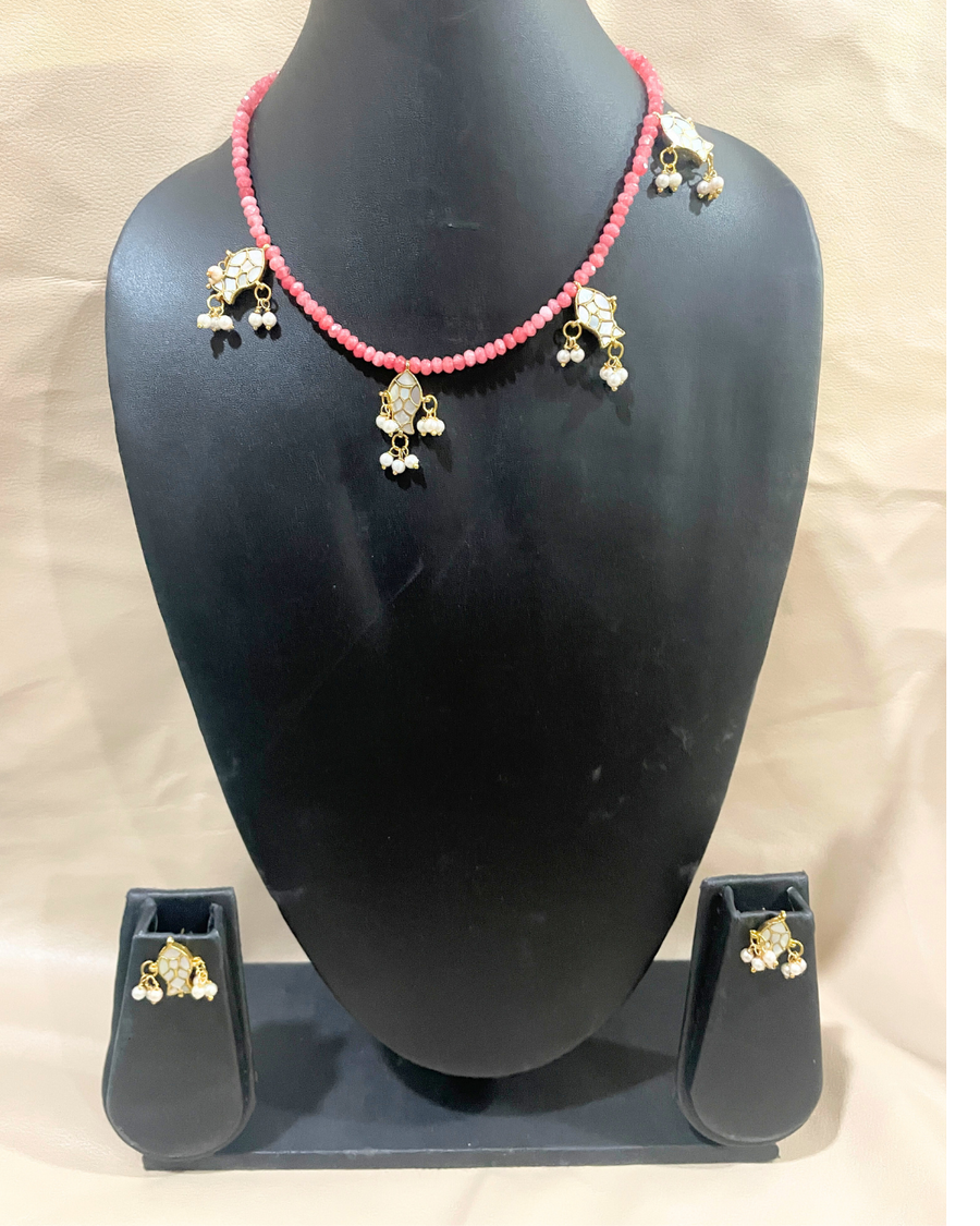 pink pearls fish kundan nacklace
