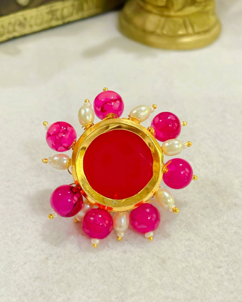 pink round kundan ring
