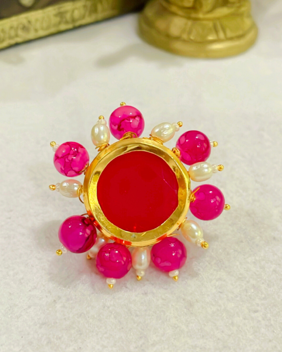 pink round kundan ring