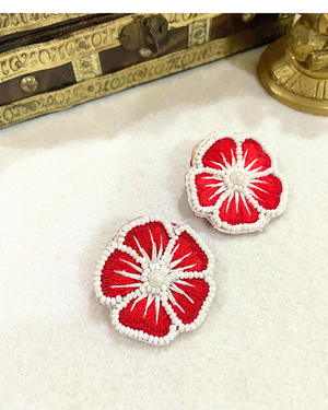 red flower beads earrings