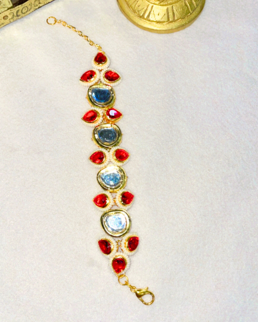 red polki kundan braclet