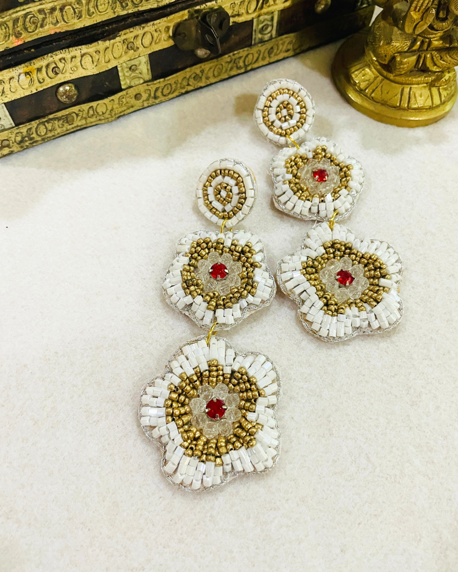 white and golden beads earrings