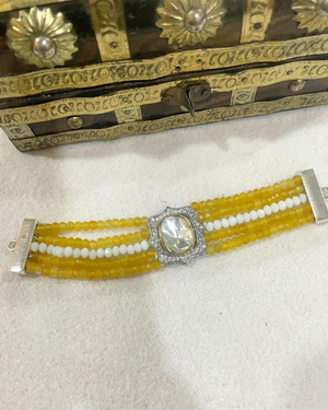 kundan n yellow pearls bracelet